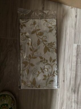 Gold Vine Pattern Plastic Tablecloth - White Background